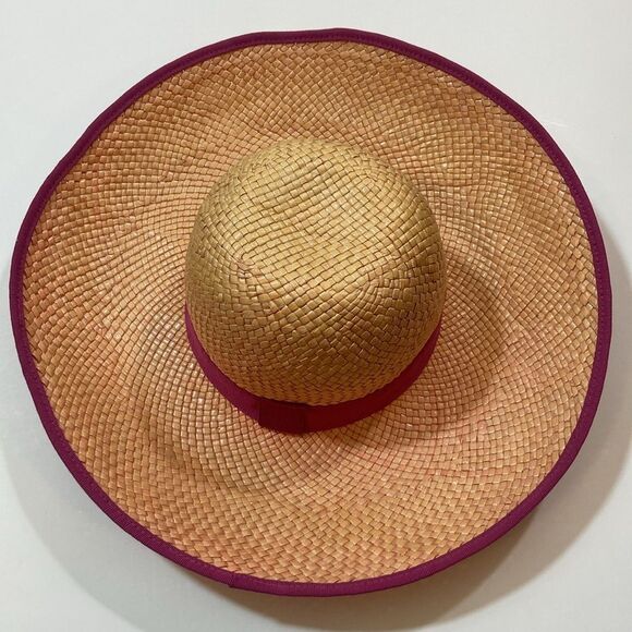Chic Tan and Pink Wide-Brimmed Hat - Picture 1 of 13